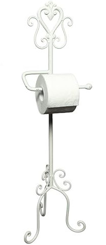 DESIGN DELIGHTS Vintage TOILETTENPAPIERSTÄNDER Servant | 78cm, weiß | Kloapierhalter, Rollen Halter, Landhaus WC Papierhalterung, Verzierter Bad Ständer, Papierhalter