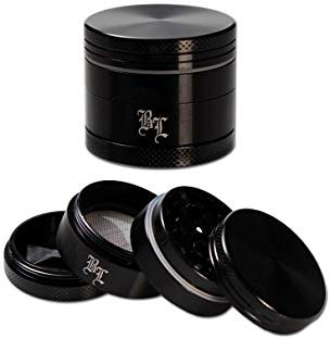 Black Leaf CNC-Alugrinder 4-tlg Ø 40mm schwarz inkl. Blechdose und kleiner Schaber Magnetverschluss Pollinator