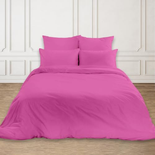 Rohi Easy Care plain Super King Duvet Cover set – Soft & Breathable Fuchsia Pink Bedding Set – Button Closure – Anti Allergy Quilt Cover Set with Pillowcases (Super King, Fuchsia)