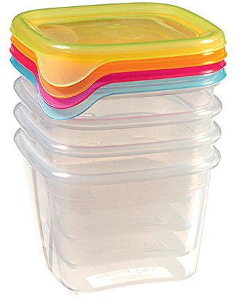Curver Fresh & Go Gefrier-safe rechteckig Kunstoff Lebensmittel-Lagerbehälter Go Kids, transparente mit bunten Abdeckungen, 4-teiliges Set, 0.45 L, EF505856