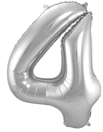 Folat 631747 - Folienballon Zahl 4 - silber - ca. 86 cm