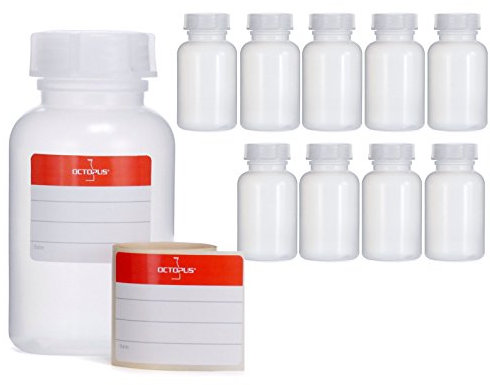 10 x 250 ml botellas de boca ancha de LDPE con cierre de rosca, botella vacía para químicos, botella de laboratorio con tapa, como recipiente de almacenamiento para laboratorio, cocina u ocio
