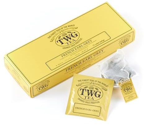 TWG Tea | French Earl Grey | Schwarzer Tee | Zitrusfrüchte und Blaue Kornblumen | 15 Handgenähte Teebeutel aus Baumwolle | Geschenkset