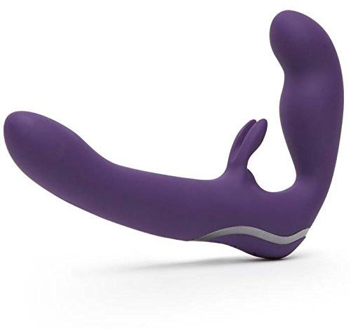 Lovehoney Desire Luxury Vibrating Strapless Strap On Dildo - 8 Inch Silicone Double Ended Dildo for Women - Rabbit Vibrator for Clit Stimulation - Adult Sex Toy - Waterproof & Rechargeable - Purple