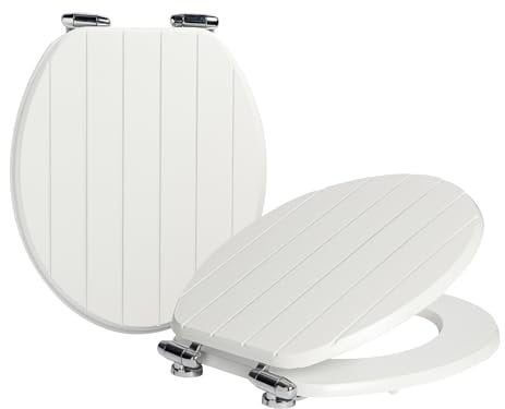 Harbour Housewares Soft Close Toilet Seats - White - Pack of 2 - Oval Shaped Wooden Toilet Seat Antibacterial Loo Lid with Universal Chrome Hinges, Fixings & Fittings