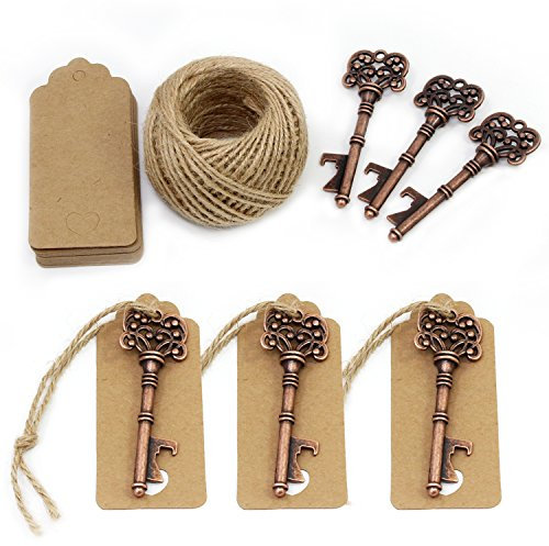 TsunNee Abrebotellas de llave, abridor de cerveza vintage para boda con etiquetas de cartón, suministros para barra de banquete de fiesta, 20 piezas