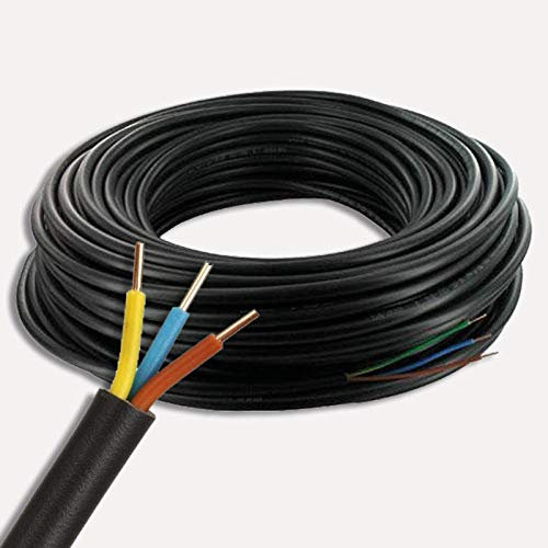50 m de Câble électrique basse tension 3G1.5 / RO2V - utilisation intérieur/extérieur - rouleau/couronne de câble noir - longueur au choix