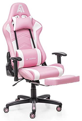 AA Products Gaming Chair Ergonomic High Back Computer Racing Chair Adjustable Office Chair with Footrest, Lumbar Support Swivel Chair - WhitePink