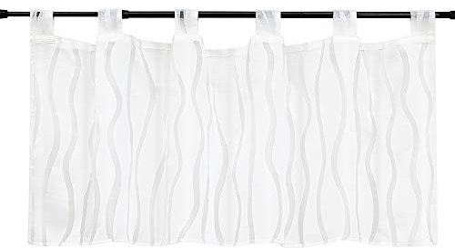 HeichkelL Voile Scheibengardine mit Ausbrenner »Wellen« Transparente Küche Gardine mit Schlaufen Moderne Bistrogardine für Küchenfenster Weiß HxB 45x90 cm