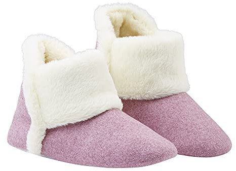 Dunlop Chaussons Femme, Chausson Botte Fantaisie Feutre Et Fourrure avec Semelle Antidérapantes À Mémoire De Forme Intérieur Exterieur, Chaussons 36 au 41 (39, Rose, Numeric_39)