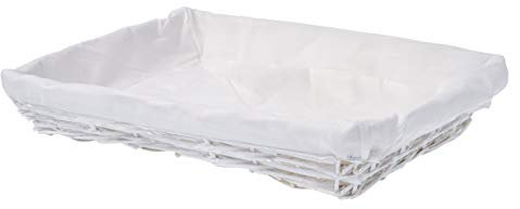 HERSIG - Bandeja Mimbre Natural | Cesta Rectangular con Forro, sin Asas - 45 x 33 x 7 cm - Blanco