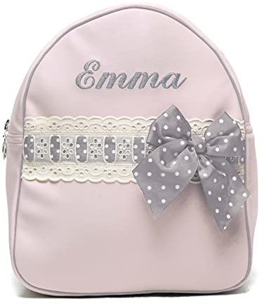 Babyrucksack Kindergartenrucksack Kindergartentasche Backpack mit Namen personalisiert. Emma. Verfügbar in mehreren Farben (Rosa/Grau)
