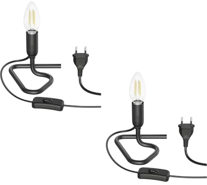 ledscom.de 2x Tischlampe TRIN schwarz mit Stecker und Schalter + E14 LED Lampe 452lm warmweiß