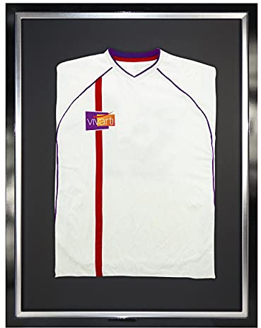 Vivarti Bilderrahmen für Sportshirts, 60 x 80 cm, Rahmen schwarz glänzend, Innenrahmen Silber, Rückwand schwarz