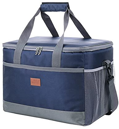 Kühltasche Gross,Faltbar Lunchtasche Picknicktasche Isoliertasche Kühlbox 35L,Cooler Bag Für Picknick Grill Einkauf Büro Outdoor Reisen (Blue)