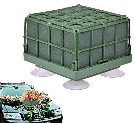 Keptfeet Cage carrée en Mousse Florale, Cage en Mousse Florale avec Ventouse, Porte-Fleurs pour Fleurs fraîches, Bol en Cage pour Table, Table, Arrangement Floral tête Voiture