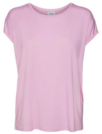 VERO MODA Damen Einfarbiges Stretch T-Shirt Basic Rundhals Top Oberteil Tief Angesetzte Schultern VMAVA, Farben:Rosa, Größe:XS