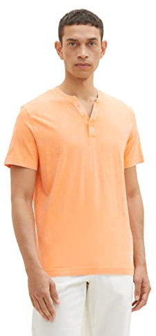 TOM TAILOR Herren 1036433 Serafino T-Shirt im Washed-Look, 22195-Fruity Melon Orange, XL