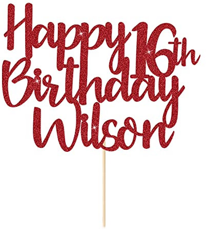 Cake Topper Happy Birthday Cake Topper Personalised Cake Toppers 11 Colors Cake Decorations with Any Name Age for 1st 10th 16th 18th 20th 21st 30th 40th 50th 60th 70th 80th (Red)