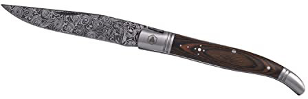 LAGUIOLE - LAGUIOLE, Couteau Pliant, Couteau de Chasse, Outdoor, Randonnée, Aventure, Outil de Jardinage, Acier Inoxydable, Manche en Bois de Pakka, Décor Damas, Marron, 20,5 cm