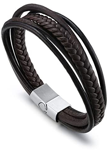 Bandmax Armband Herren Wickelarmband Lederarmband Länge 21 CM Geflochtenes Armband Manschette Armband Freundschaftsarmband Pärchen Armband Schmuck für Jungen