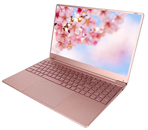 AMONIDA Ordinateur Portable Rose, Caméra Frontale 15,6 Pouces pour Ordinateur Portable de Bureau, Lecteur d'empreintes Digitales, Processeur Quadricœur pour Les Jeux (16+512G Prise UE)