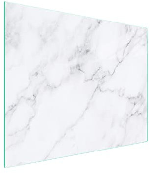 DarHaus Herdabdeckplatte einteilig 52x30 cm Ceranfeld Abdeckung Glas Spritzschutz Abdeckplatte Glasplatte Herd Ceranfeldabdeckung Deko, Marmor Weiß