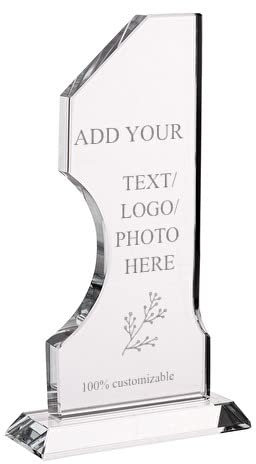 Wanapix | Trofeo Personalizado con Nombre y Texto | Cristal Grabado (Escala de Grises)| Premio Personalizado | Número 1 | Incluye Estuche para Guardar | Diseño 100% Personalizado