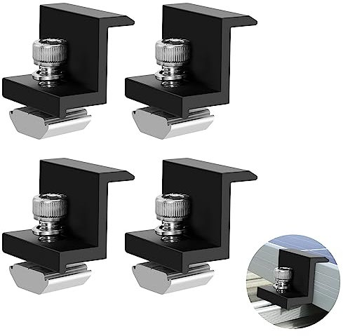 KIKIGOAL Zentralklemme 30mm Schwarz, 4pcs Solarpanel-Montage-Endklemmen-Kit, Solar-Endklemme einstellbar Solar-Panel für PV-Solarmodul-Montage auf dem Dach, Z-Bracket Solar-Panel-Montage-Klammer