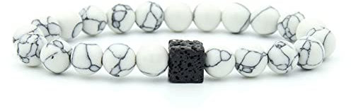 BCughia Edelstein Armband Perlen, Armbänder Weiss Rundschliff Zirkonia Bead Kette mm Würfelförmiges Rundes Lavagestein Armband für Männer Schmuck 8mm