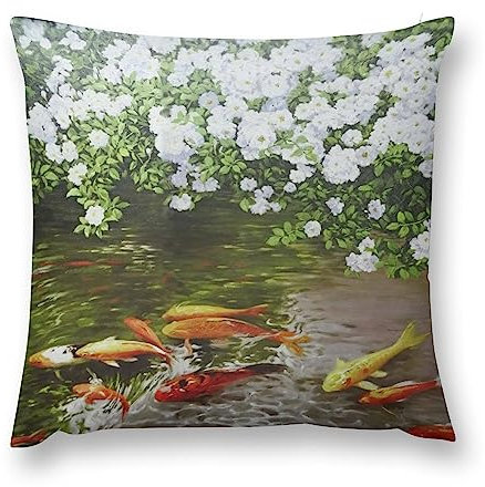 Icotoibabie Koi-Ölgemälde-Kissenbezug, Samt, doppelseitig, mit Reißverschluss, dekorative Kissen für Couch, Sofa, Outdoor, 45,7 x 45,7 cm