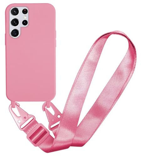 MBSLFY Handyhülle kompatibel mit Samsung Galaxy S23 Ultra Hülle mit Band, Silikon Necklace Handyhülle mit Abnehmbar Kordel Umhängen Stossfest Handy Schutzhülle für Samsung Galaxy S23 Ultra, Rosa