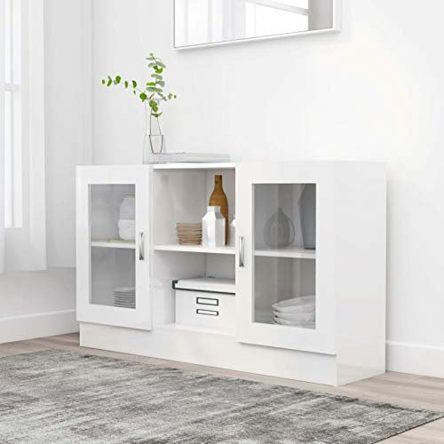JUNZAI Vitrinenschrank, Vitrine, Wandschrank, Schrank Regal, Glasregal, Glasvitrine Stehend, Eckvitrine, Manga Regal, Hochglanz-Weiß 120x30,5x70 cm Spanplatte