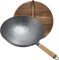 UHGFIMP Wok Pfanne Traditioneller Handgehämmerter Wok Aus Karbonstahl Mit Griff Aus Holz Und Stahl Abnehmbarer Griff 1,8 Mm Dick Wok Mit Deckel,30CM