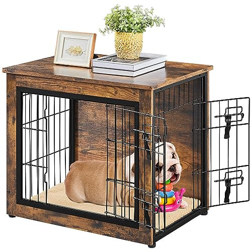 costoffs Wooden Furniture Style Dog Crate Small Pet Cage with Double Doors/Latches/Washable Mat for Small Puppies End Table, 69× 51× 61cm