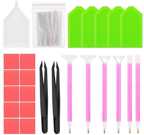 Diamond DIY Painting Tool Set 5D Diamond Art Accessories Tools Kits with Diamond Art Pens Tweezer Diamond Glue Trays Seal Bag Suitable for 5D Cross Stitch Crafts