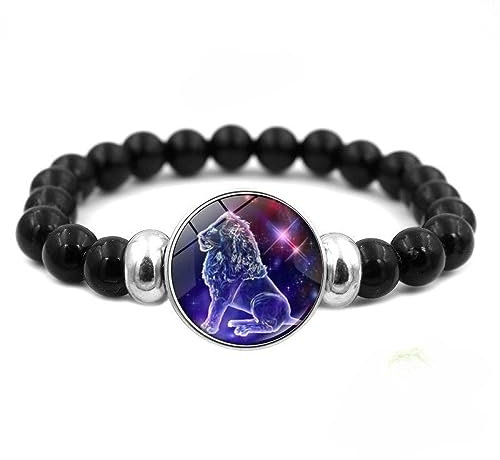 YONGHONGKEJI Chakra Bracelets For Women 12 Zodiac Signs Constellation Astrological Bangle Natural Black Onyx Gemstone Healing Crystal Horoscope Bracelet Birthstone Jewelry Men Couple,Leo