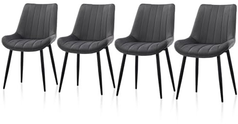TUKAILAI Esszimmerstühle 4er Set aus Samt, Küchenstühle mit Rückenlehne,weichen Kissen,Metallbeine, Ergonomische Sessel, Moderne Stühle für Küche,Esszimmer,Wohnzimmer,Empfangsraum, Grau