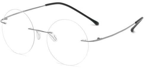 MAGIMODAC Runde Lesebrille Damen Herren Randlos Blaulichtfilter Brille Titan Computerbrille lesehilfe Sehhilfe mit Sehstärke Grau 1.00