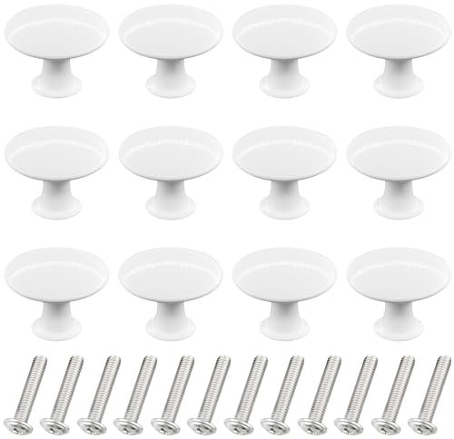 DDHOMIN 12 PCS Round Drawer Knobs Pulls,Cupboard Door Knobs (White)