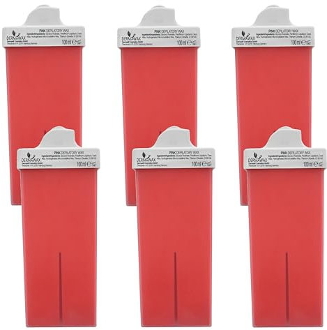 Dermawax 6x 100 ml Pink Roll-On Cera Calda Cartucce con Piccolo Rullo per Depilazione - Labbro Superiore, Sopracciglia Ceretta