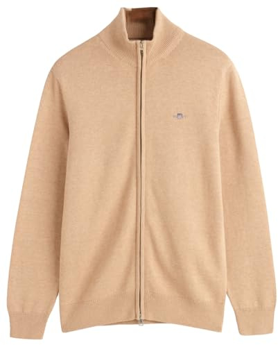 GANT Herren Casual Cotton Zip Cardigan Strickjacke, Khaki Mel, X-Large
