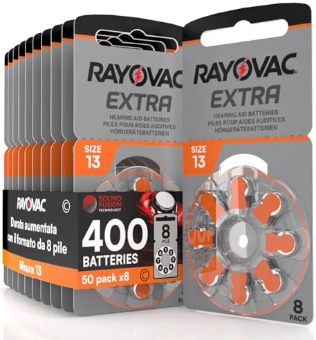 400 Batterien für Hörgeräte Rayovac Extra 13. - 50 Blister à 8 Batterien