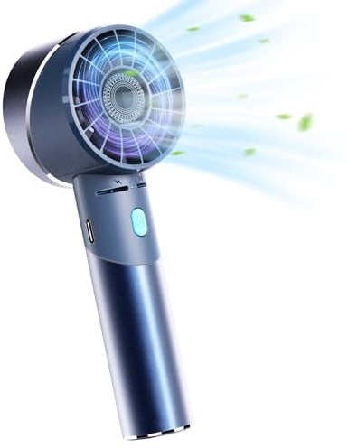 Lepwings TURBO Handheld Fan Portable Metal Body Rechargeable Cooling Fan MAX. 16 Hours Battery, 4 Speed Airflow Ultra Small Lightweight Travel Fan for Summer - Blue