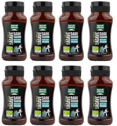 NaturGreen - Sirope de Agave Dark BIO, Sirope de Agave Premium, Ecológico, Bajo Índice Glucémico, Endulzante, 100% Vegano, Sin Gluten, Sin Lactosa - Pack 8 Unidades de 258 ml/350g