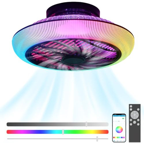 VOMI Ventilator Lampe Decke mit Fernbedienung, Moderne Leise Deckenventilator mit Beleuchtung RGB Dimmbar Deckenleuchte mit Ventilator Timing 72W Schlafzimmer Fan Deckenlampe mit Lautsprecher