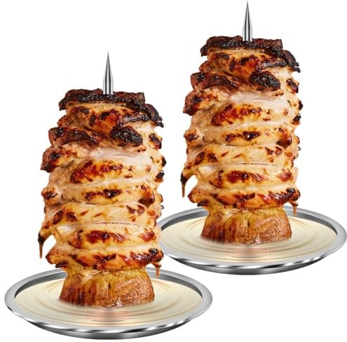 2 soportes verticales para brochetas, pinchos de pollo de acero inoxidable con 2 picos extraíbles, soporte vertical para parrilla, múltiples brochetas verticales para salchichas enteras de pollo y