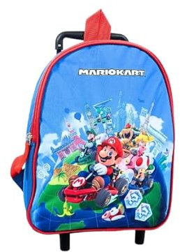 mybagstory Rucksack mit Rollen für Jungen Mario Kart – Trolley – Blau – Kinder – Schule – Kindergarten – Grundschule – Grundschule – Größe 32 cm – verstellbare Träger – Geschenkidee, Mario Kart –