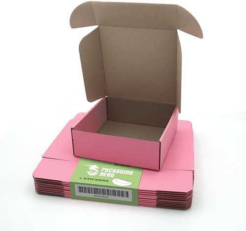PACKAGING HERO Premium Cardboard Postal Boxes, 20 x 20 x 7 cm (approx. 7.9 x 7.9 x 2.8 inches), Pink Gift Boxes for Packaging, Shipping Box Mailers, Pack of 10.