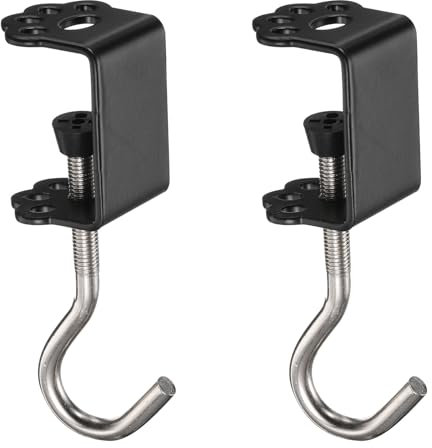 sourcing map 2pcs Desk Hook Clamp 0.2-1.4 Clamping Range Cat Claw Shape Bag Hook for Backpack Table Purse Clothes Portable Desk Mount Bag Holder Hook Clamp, Black